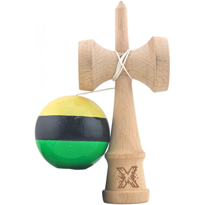 Kendama X Originala, Profesionala, Klevo, Super Sticky din Lemn, 18 cm, Galben/Negru/Verde