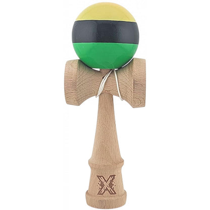 Kendama X Originala, Profesionala, Klevo, Super Sticky din Lemn, 18 cm, Galben/Negru/Verde