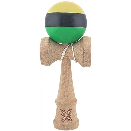 Kendama X Originala, Profesionala, Klevo, Super Sticky din Lemn, 18 cm, Galben/Negru/Verde