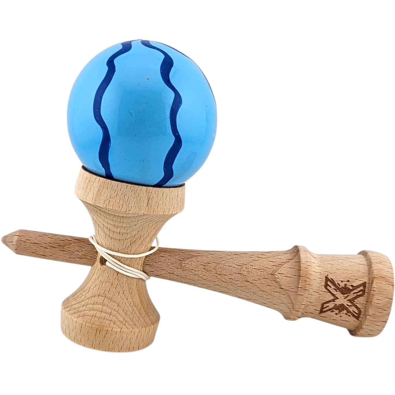 Kendama X Originala, Profesionala, Klevo, din Lemn, Super Sticky, 18 cm, Albastru