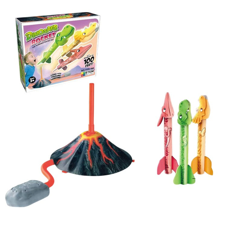 Jucarie pentru Copii, Klevo, Lansator de Rachete cu Piciorul, un Singur Lansator, 3 Rachete Donozauri cu Lumini, 30 cm Inaltime, Model Vulcan, Multicolor