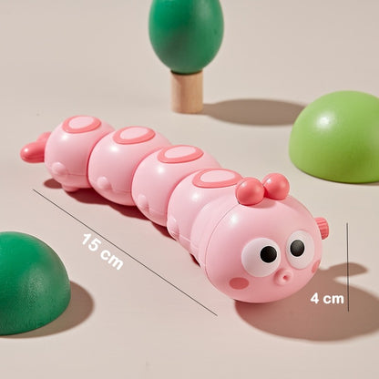 Jucarie mecanica pentru copii Klevo, omida haioasa, material ABS, cu cheita, distractiva, se taraste, se misca, 15 x 4 cm, roz