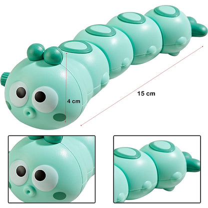 Jucarie mecanica pentru copii Klevo, omida haioasa, cu cheita, distractiva, se taraste, se misca, 15 x 4 cm, verde