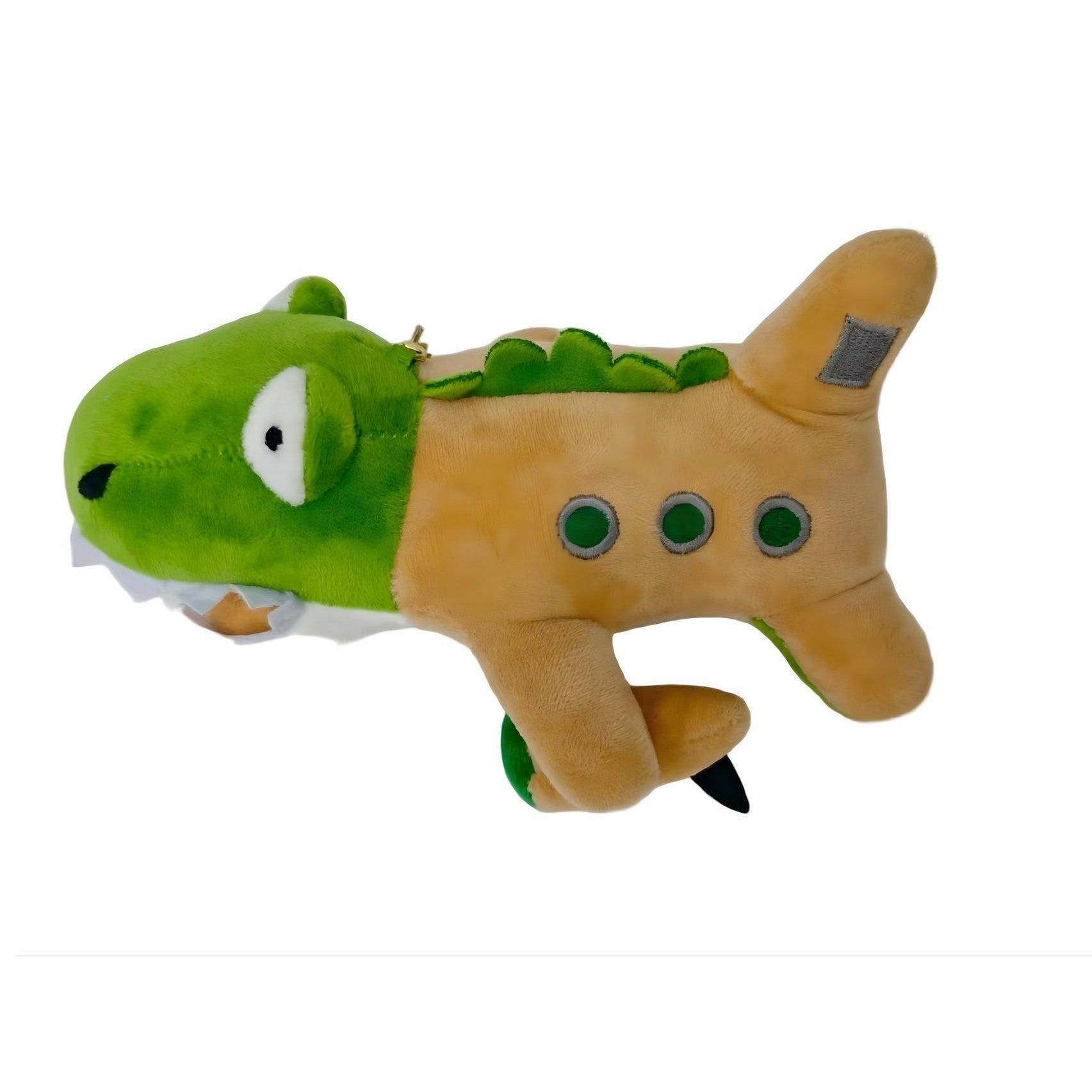 Jucarie Moale de Plus de Tip Breloc, Klevo, Model Italian Brainrot Crocodilul Avion Bombardiro Crocodilo, 17 x 8 cm, Verde Maro