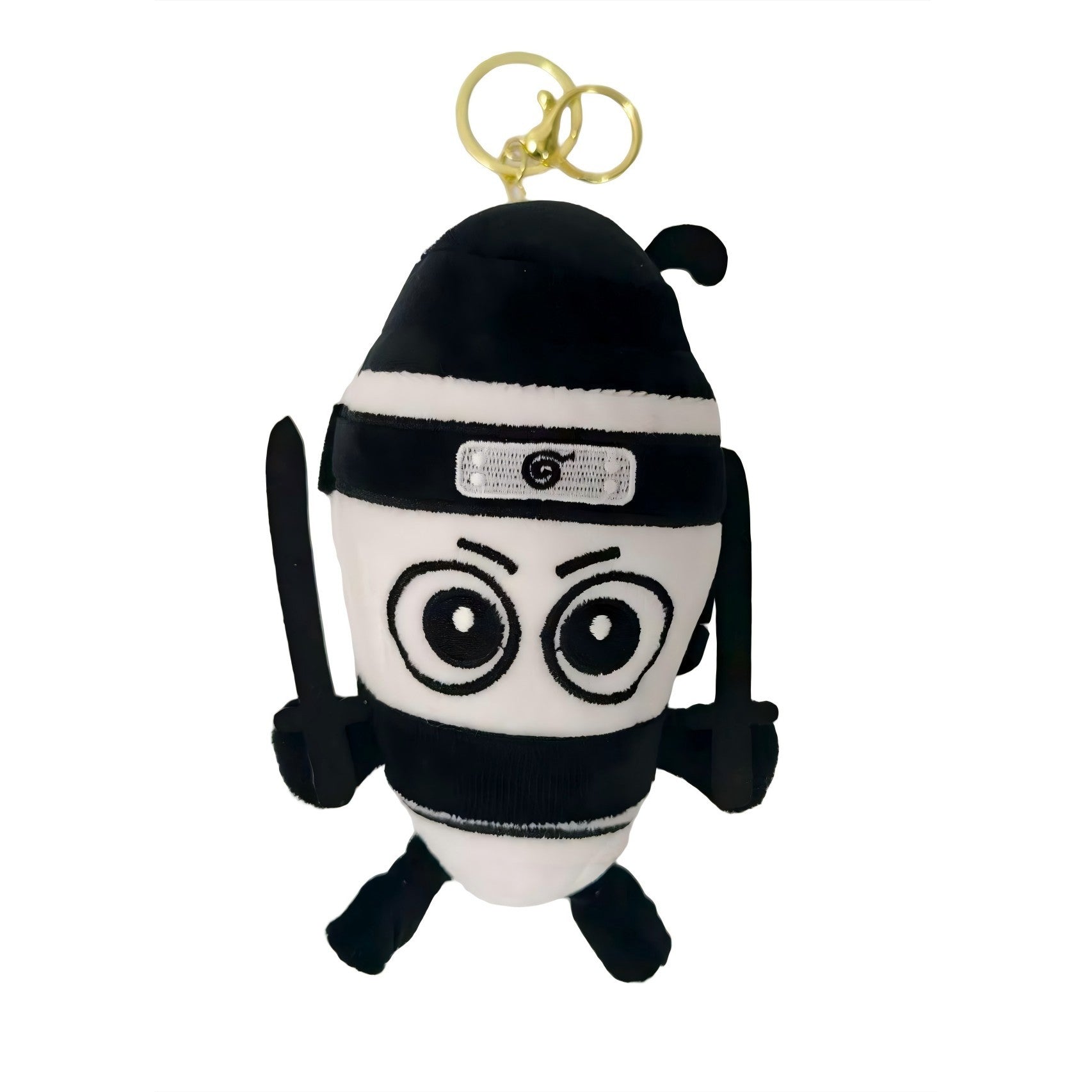 Jucarie Moale de Plus de Tip Breloc, Klevo, Model Italian Brainrot Ninja Spadellini Silenzioso, 16 x 10 cm, Negru Alb