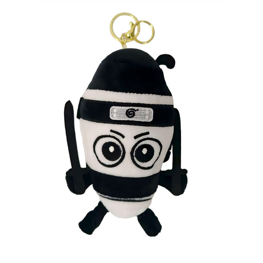 Jucarie Moale de Plus de Tip Breloc, Klevo, Model Italian Brainrot Ninja Spadellini Silenzioso, 16 x 10 cm, Negru Alb