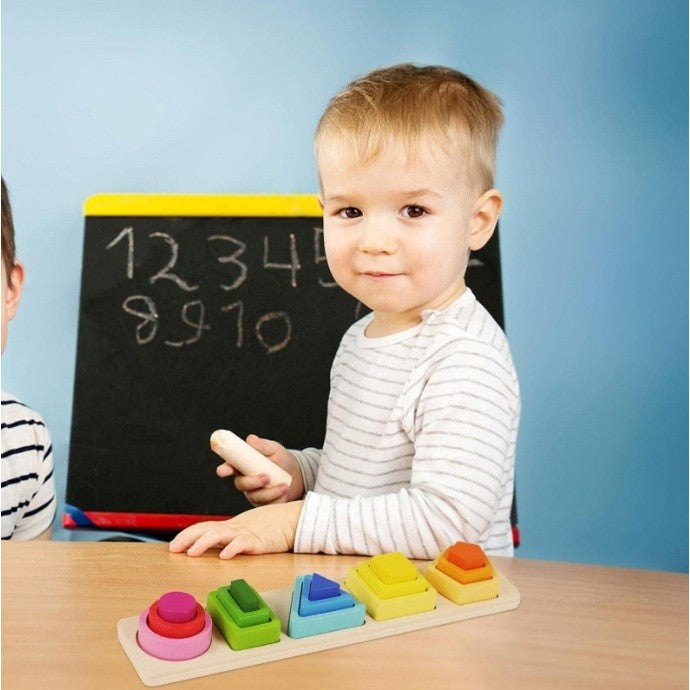 Jucarie Montessori de Sortat, Klevo, din Lemn, Tip Puzzle, cu 5 Forme Asimetrice, 15 Piese, Educativa, Interactiva, Creativa, Materiale Non Toxice, +2 Ani, Multicolor