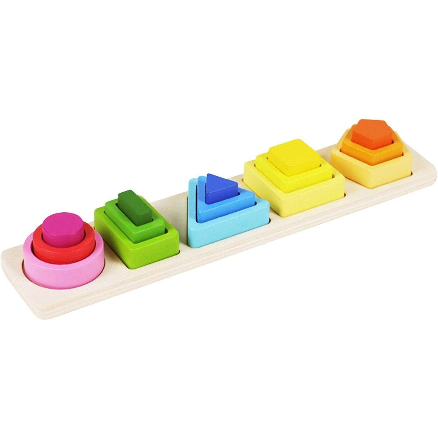 Jucarie Montessori din Lemn, Klevo, Tip Puzzle, cu 5 Forme Asimetrice, 15 Piese, Educativa, Interactiva, Creativa, Model Forme Geometrice, Materiale Non Toxice, +2 Ani, 29x6.5 cm, Multicolor