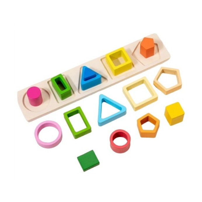 Jucarie Montessori de Sortat, Klevo, din Lemn, Tip Puzzle, cu 5 Forme Asimetrice, 15 Piese, Educativa, Interactiva, Creativa, Materiale Non Toxice, +2 Ani, Multicolor