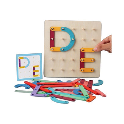 Jucarie Montessori Pegboard, Klevo, din Lemn, Tip Puzzle, Forme, Litere, Educativ, 17.8 x 17.8 x 1.5 cm, Multicolor