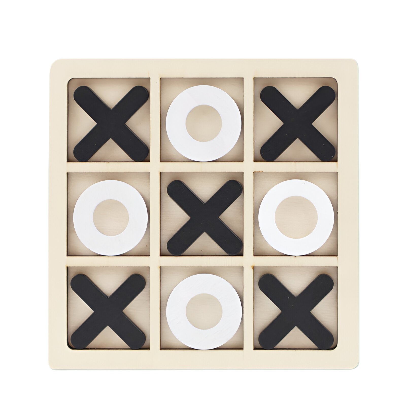 Jucarie Montessori Tic Tac Toe, Klevo, Educativa, Interactiva, din lemn, X si O, 9 Piese, 14.3x14.3 cm, Negru Alb
