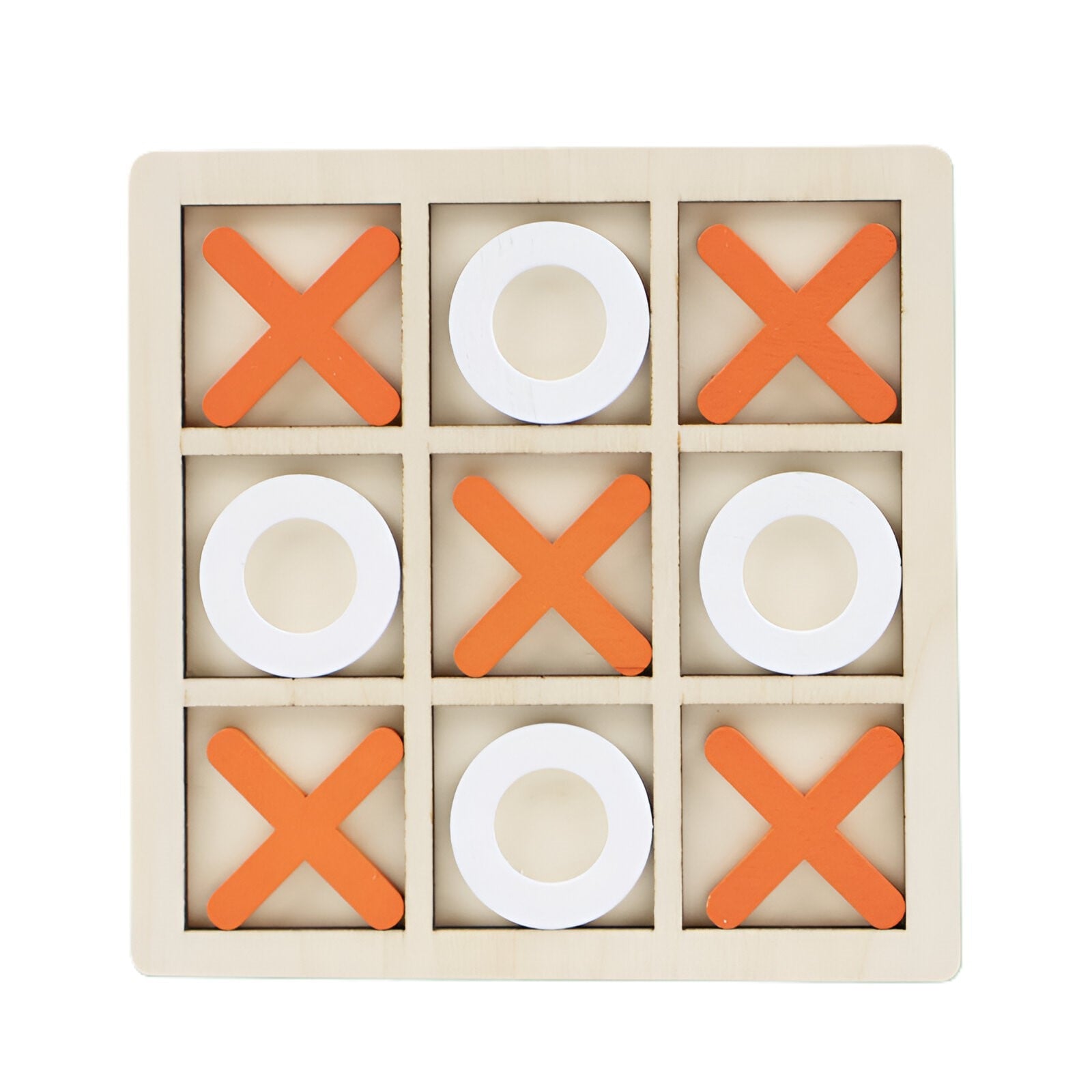 Jucarie Montessori Tic Tac Toe, Klevo, Educativa, Interactiva, din lemn, X si O, 9 Piese, 14.3x14.3 cm, Portocaliu Alb