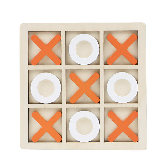 Jucarie Montessori Tic Tac Toe, Klevo, Educativa, Interactiva, din lemn, X si O, 9 Piese, 14.3x14.3 cm, Portocaliu Alb