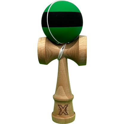 Kendama X Originala, Profesionala, Klevo, 18 cm, din Lemn, Rubber Grip, Negru/Verde