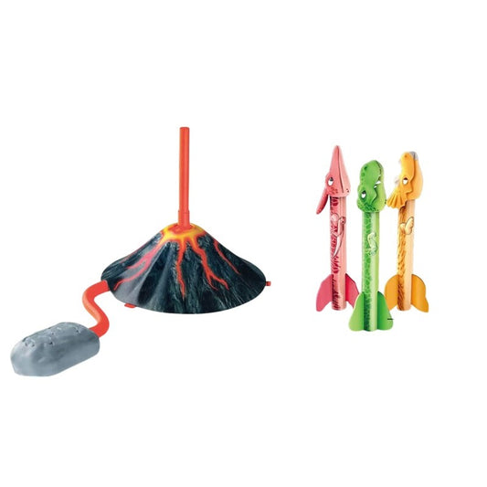 Jucarie pentru Copii, Klevo, Lansator de Rachete cu Piciorul, un Singur Lansator, 3 Rachete Donozauri cu Lumini, 30 cm Inaltime, Model Vulcan, Multicolor