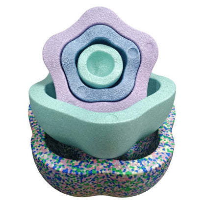 Jucarie Senzoriala de Echilibru, Klevo, Tip Stepping Stones, 5 Piese, din Spuma, pentru Miscare, Sarituri, Prindere, Diametru 28 cm, Model 3, Multicolor