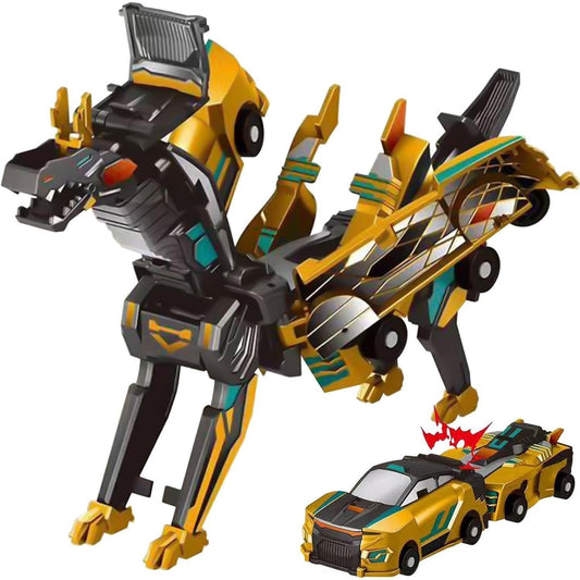 Jucarie Transformabila 2in1, Klevo, Golden Wing Flying Dragon, Masina/Dragon, Atractie Magnetica, +6 Ani, din ABS, Auriu