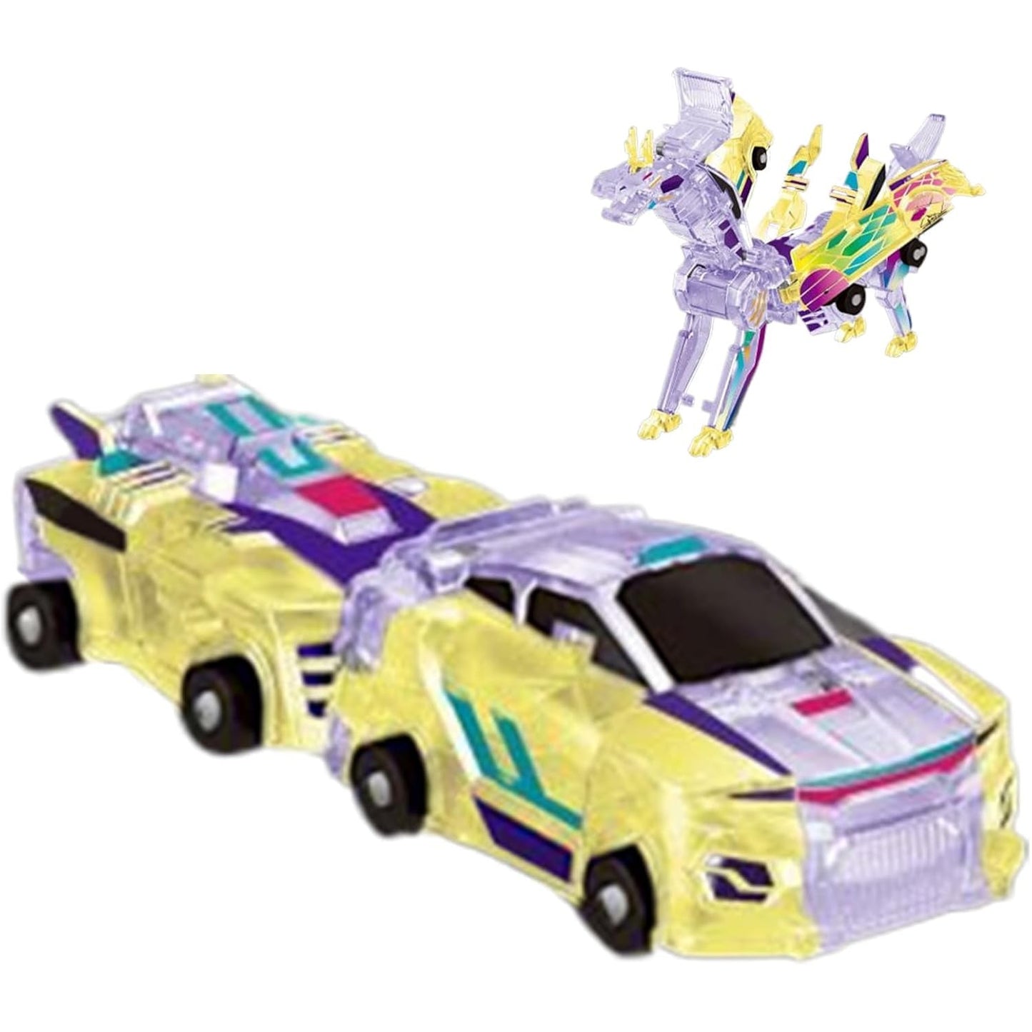 Jucarie Transformabila 2in1, Klevo, Crystal Wing Flying Dragon, Masina/Dragon, Atractie Magnetica, Fluorescent, +3 Ani, din ABS, Multicolor