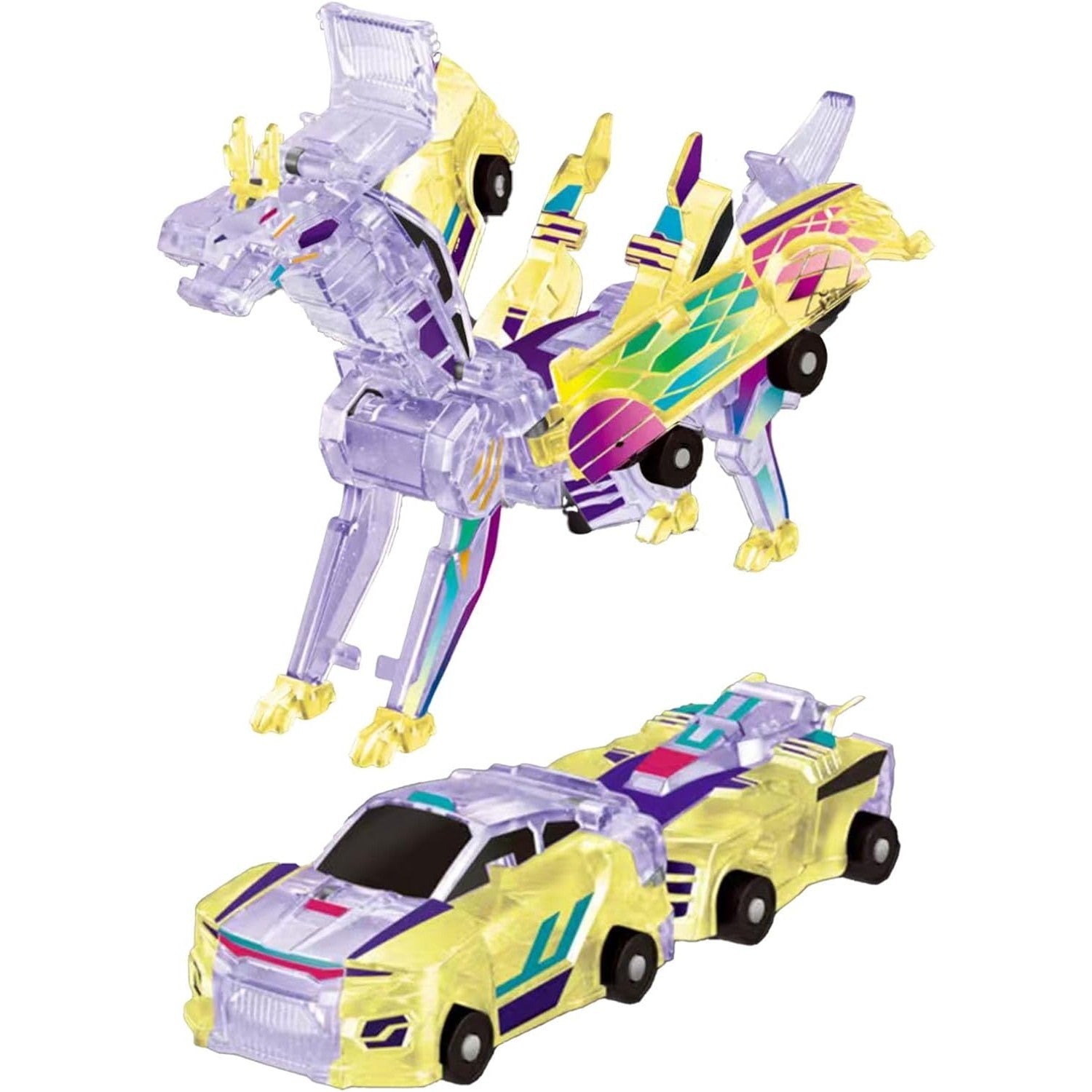 Jucarie Transformabila 2in1, Klevo, Crystal Wing Flying Dragon, Masina/Dragon, Atractie Magnetica, Fluorescent, +3 Ani, din ABS, Multicolor