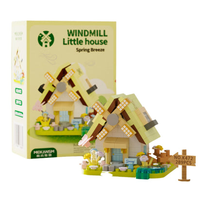 Set de Constructie, Klevo, Model Miniatura Moara de Vant, Jucarie Educativa STEM, Model 3D, Micro-Caramizi, 289 piese, +6 Ani, cm, 11.5 x 8 x 4.5 cm, Galben