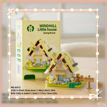 Set de Constructie, Klevo, Model Miniatura Moara de Vant, Jucarie Educativa STEM, Model 3D, Micro-Caramizi, 289 piese, +6 Ani, cm, 11.5 x 8 x 4.5 cm, Galben