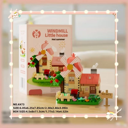 Set de Constructie, Klevo, Model Miniatura Moara de Vant, Jucarie Educativa STEM, Model 3D, Micro-Caramizi, 319 piese, +6 Ani, cm, 11.5 x 8 x 4.5 cm, Roz