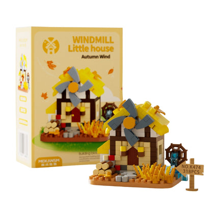 Set de Constructie, Klevo, Model Miniatura Moara de Vant, Jucarie Educativa STEM, Model 3D, Micro-Caramizi, 318 piese, +6 Ani, cm, 11.5 x 8 x 4.5 cm, Portocaliu