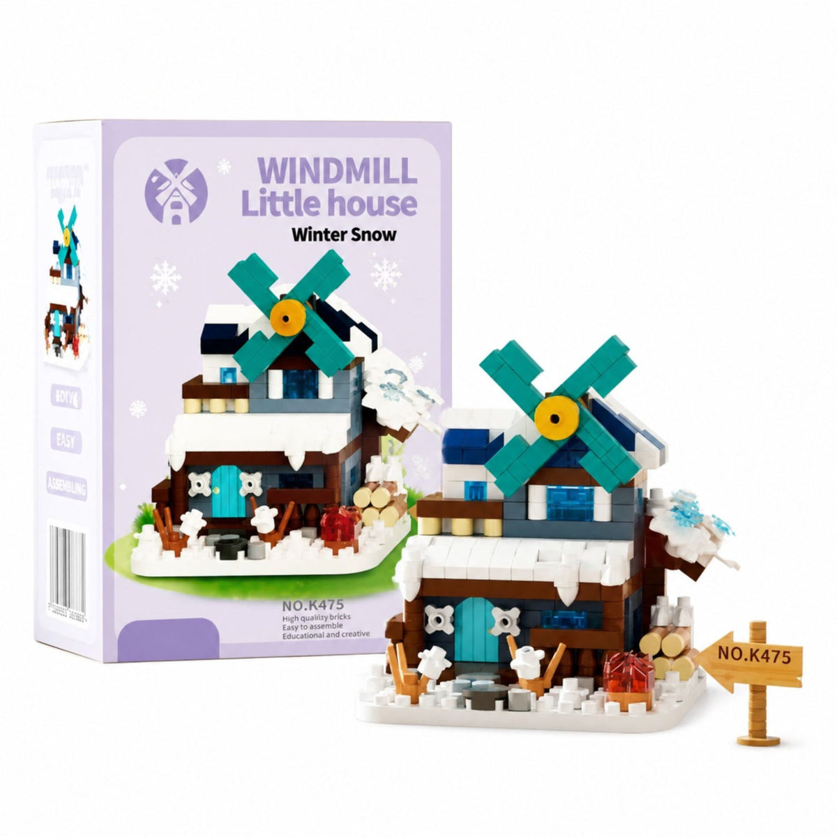 Set de Constructie, Klevo, Model Miniatura Moara de Vant, Jucarie Educativa STEM, Model 3D, Micro-Caramizi, 311 piese, +6 Ani, cm, 11.5 x 8 x 4.5 cm, Violet
