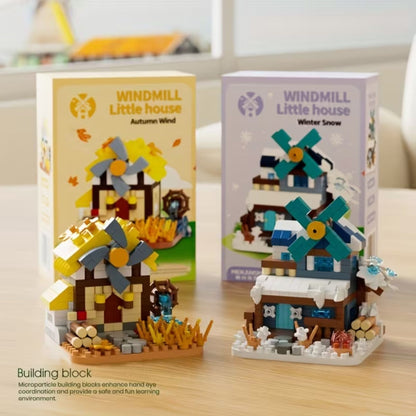 Set de Constructie, Klevo, Model Miniatura Moara de Vant, Jucarie Educativa STEM, Model 3D, Micro-Caramizi, 288 piese, +6 Ani, cm, 11.5 x 8 x 4.5 cm, Verde