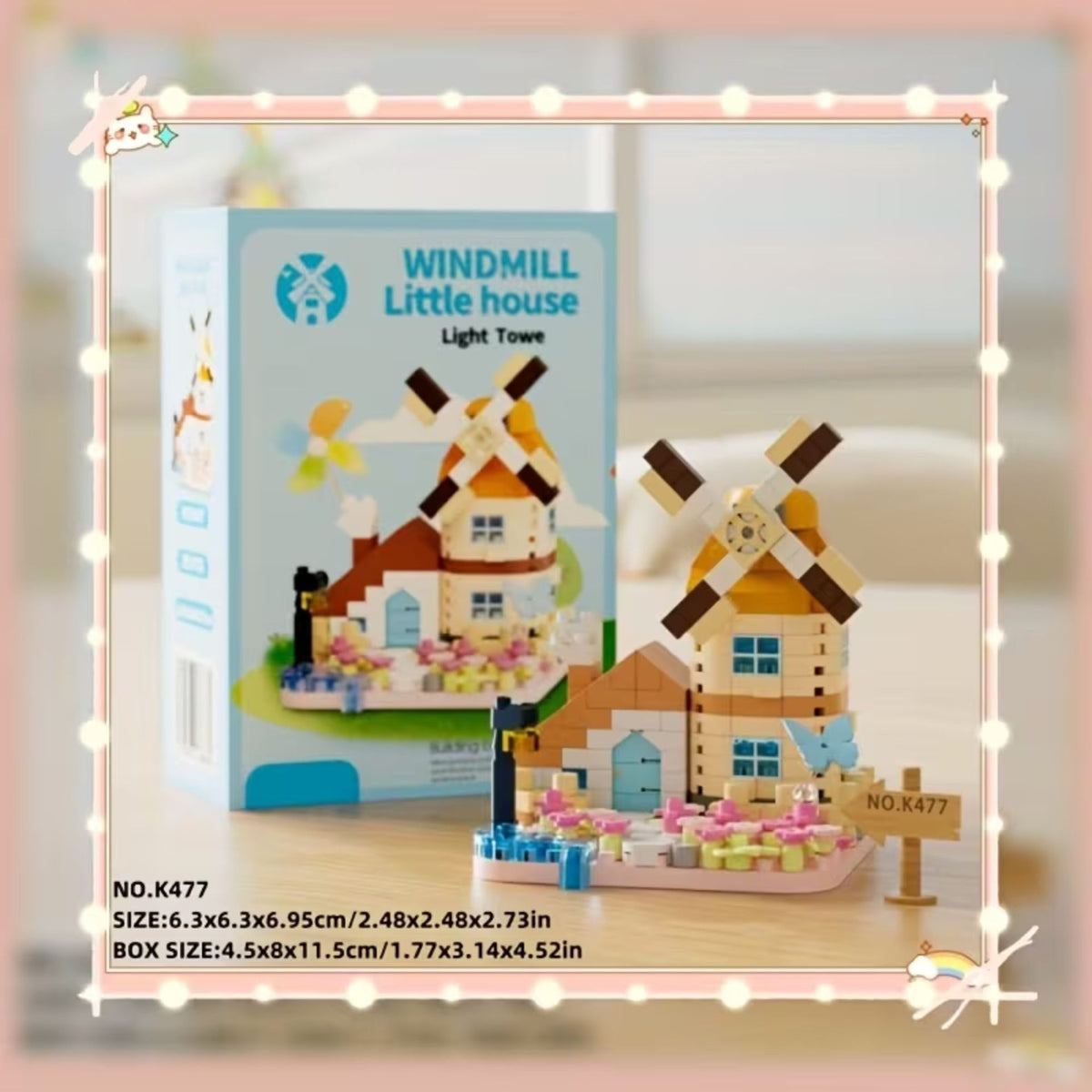 Set de Constructie, Klevo, Model Miniatura Moara de Vant, Jucarie Educativa STEM, Model 3D, Micro-Caramizi, 283 piese, +6 Ani, cm, 11.5 x 8 x 4.5 cm, Albastru