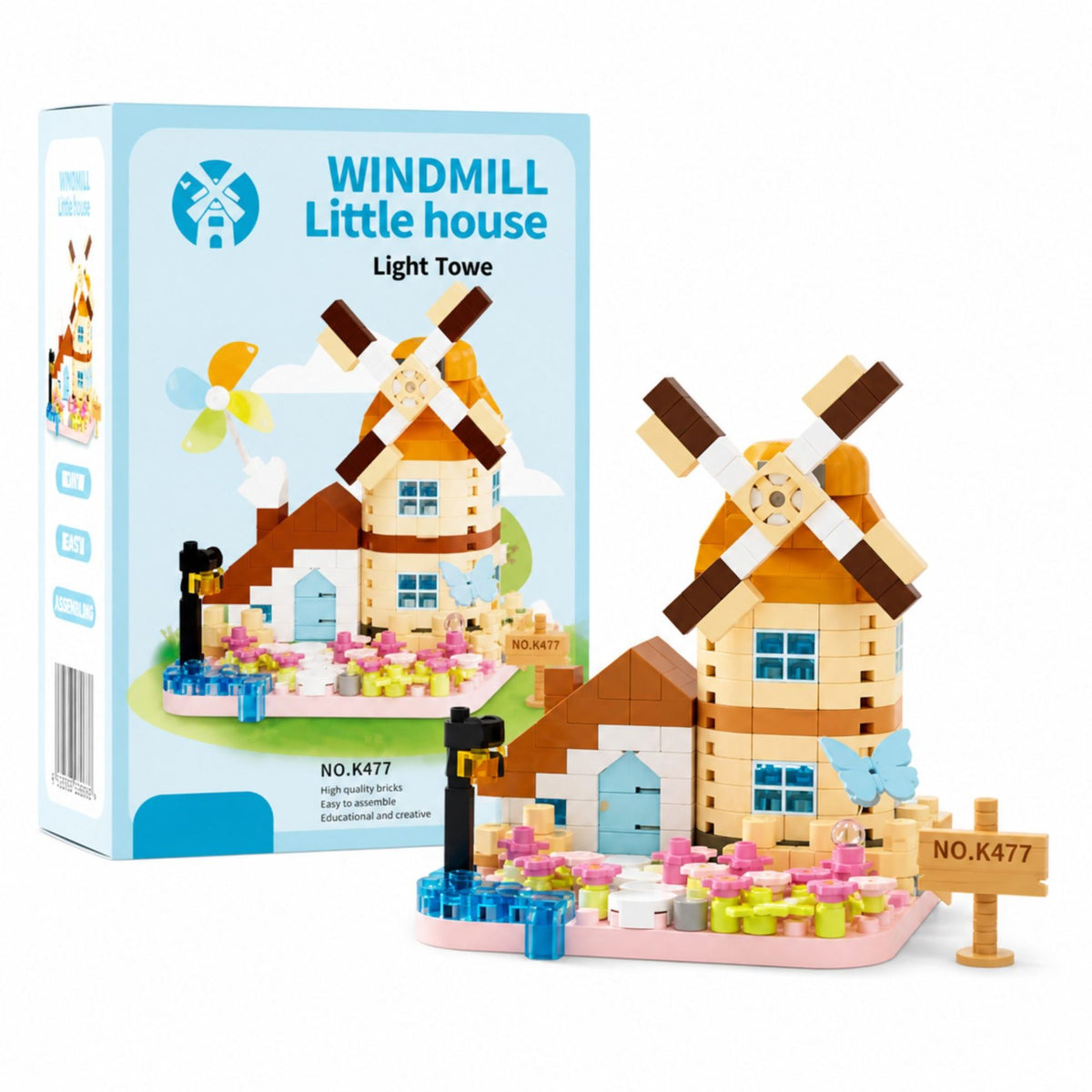 Set de Constructie, Klevo, Model Miniatura Moara de Vant, Jucarie Educativa STEM, Model 3D, Micro-Caramizi, 283 piese, +6 Ani, cm, 11.5 x 8 x 4.5 cm, Albastru