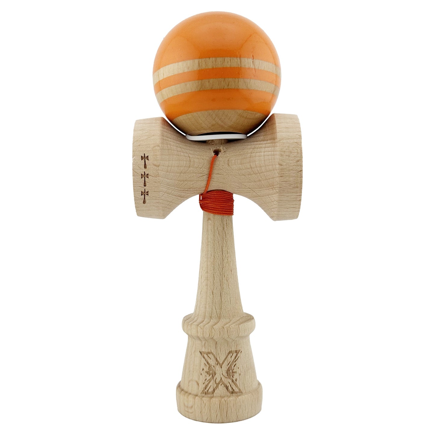 Kendama X Originala RAINBOW, Profesionala, Klevo, Cupe Mari KING SIZE V3, Super Sticky, Gaura in Baza, Rulment Metalic, din lemn 18 cm, Ata 62/65 cm, Portocaliu/Maro
