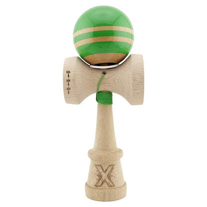 Kendama X Originala RAINBOW, Profesionala, Klevo, Cupe Mari KING SIZE V3, Super Sticky, Gaura in Baza, Rulment Metalic, din lemn 18 cm, Ata 62/65 cm, Verde/Maro