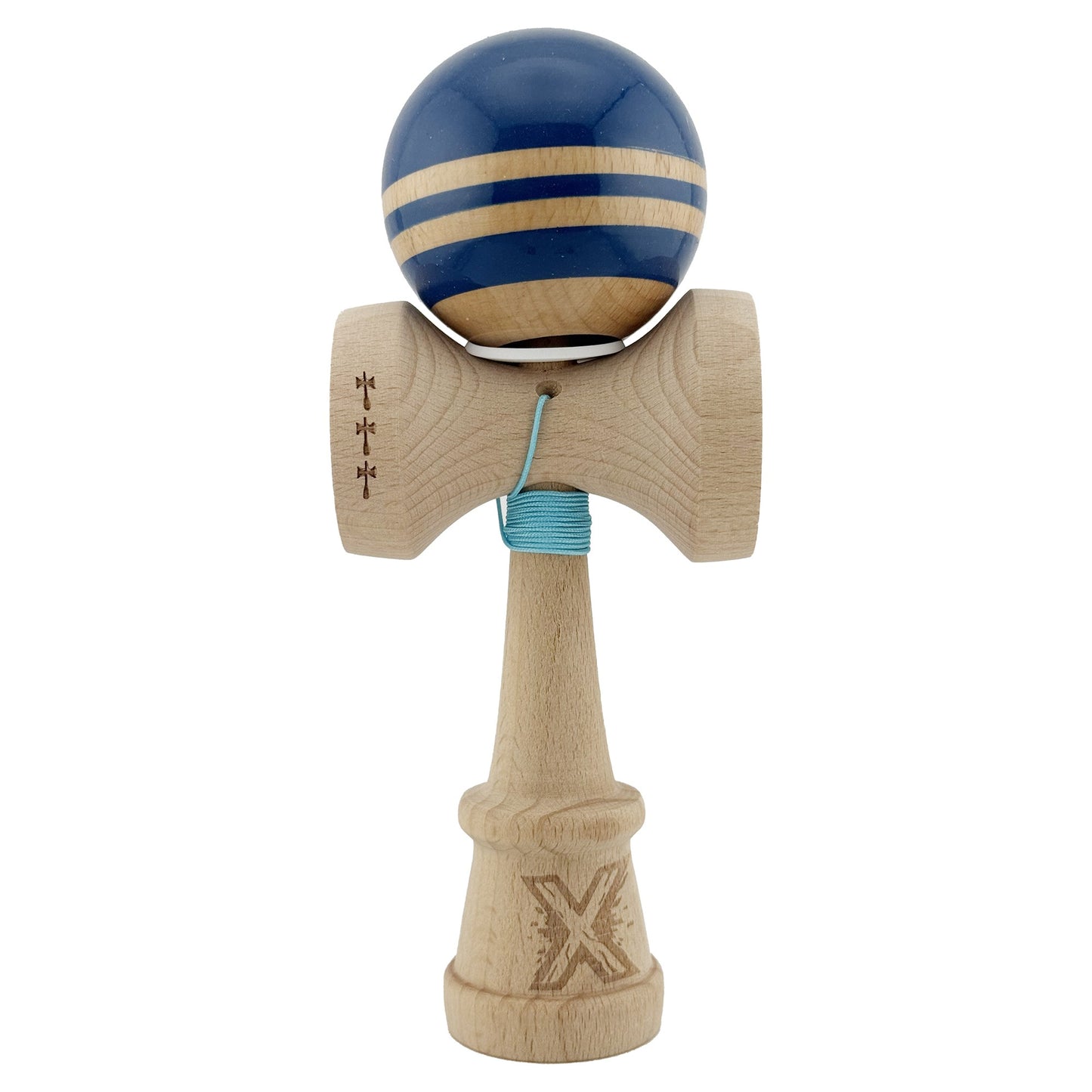 Kendama X Originala RAINBOW, Profesionala, Klevo, Cupe Mari KING SIZE V3, Super Sticky, Gaura in Baza, Rulment Metalic, din lemn 18 cm, Ata 62/65 cm, Albastru/Maro