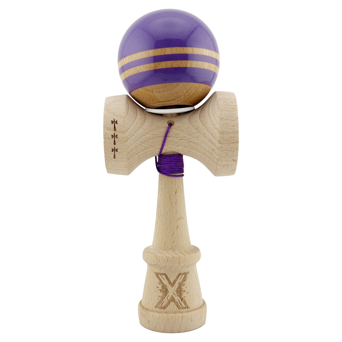 Kendama X Originala RAINBOW, Profesionala, Klevo, Cupe Mari KING SIZE V3, Super Sticky, Gaura in Baza, Rulment Metalic, din lemn 18 cm, Ata 62/65 cm, Indigo/Maro