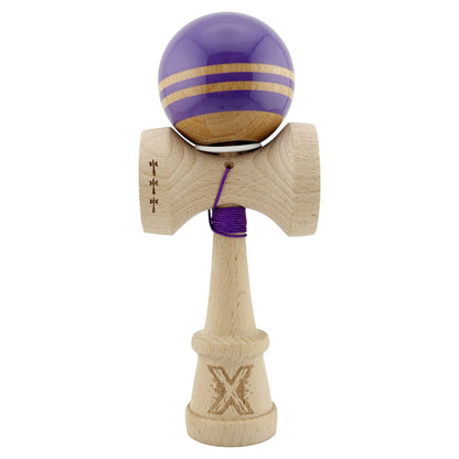 Kendama X Originala RAINBOW, Profesionala, Klevo, Cupe Mari KING SIZE V3, Super Sticky, Gaura in Baza, Rulment Metalic, din lemn 18 cm, Ata 62/65 cm, Indigo/Maro