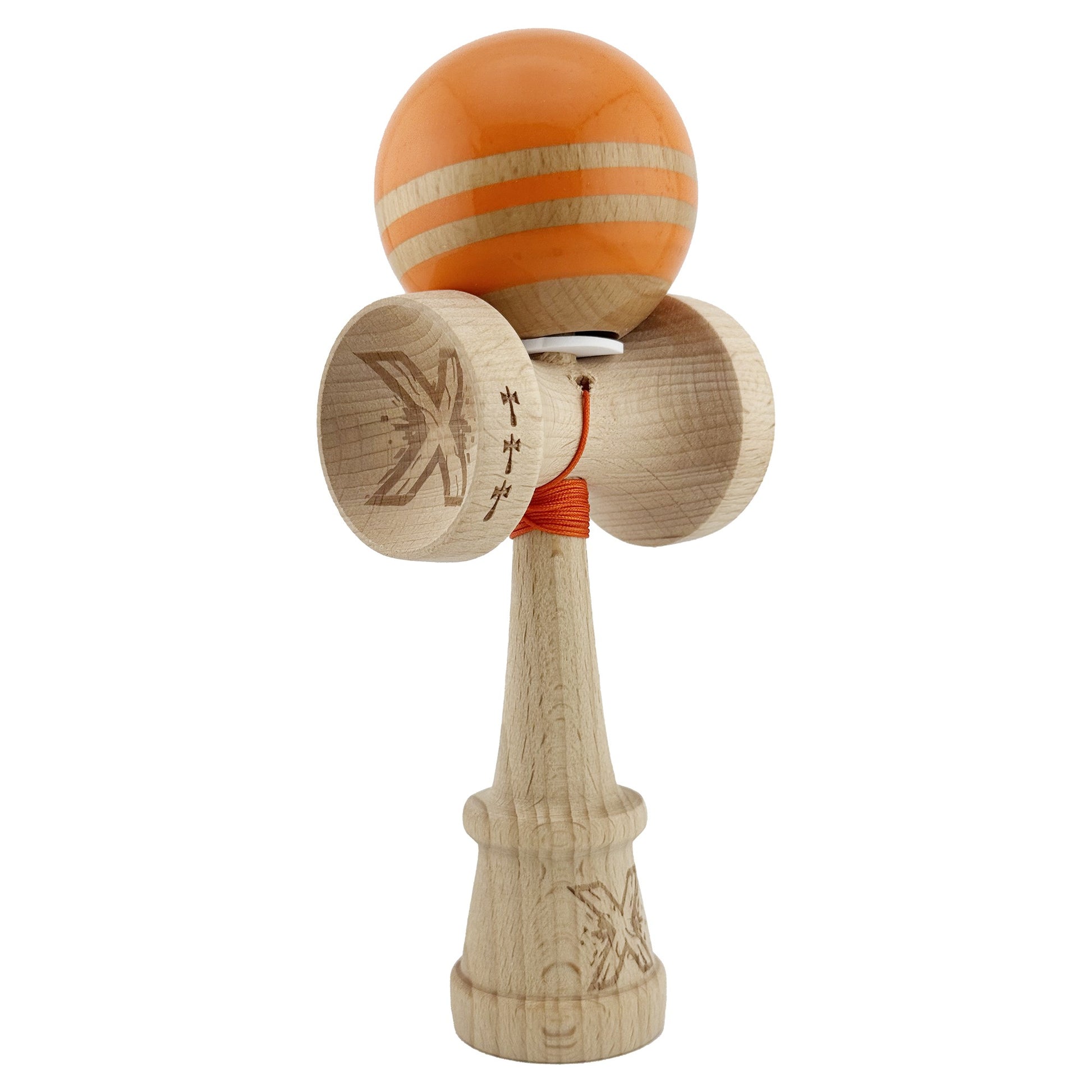 Kendama X Originala RAINBOW, Profesionala, Klevo, Cupe Mari KING SIZE V3, Super Sticky, Gaura in Baza, Rulment Metalic, din lemn 18 cm, Ata 62/65 cm, Portocaliu/Maro
