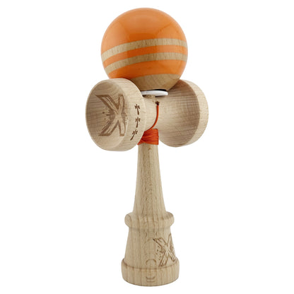 Kendama X Originala RAINBOW, Profesionala, Klevo, Cupe Mari KING SIZE V3, Super Sticky, Gaura in Baza, Rulment Metalic, din lemn 18 cm, Ata 62/65 cm, Portocaliu/Maro