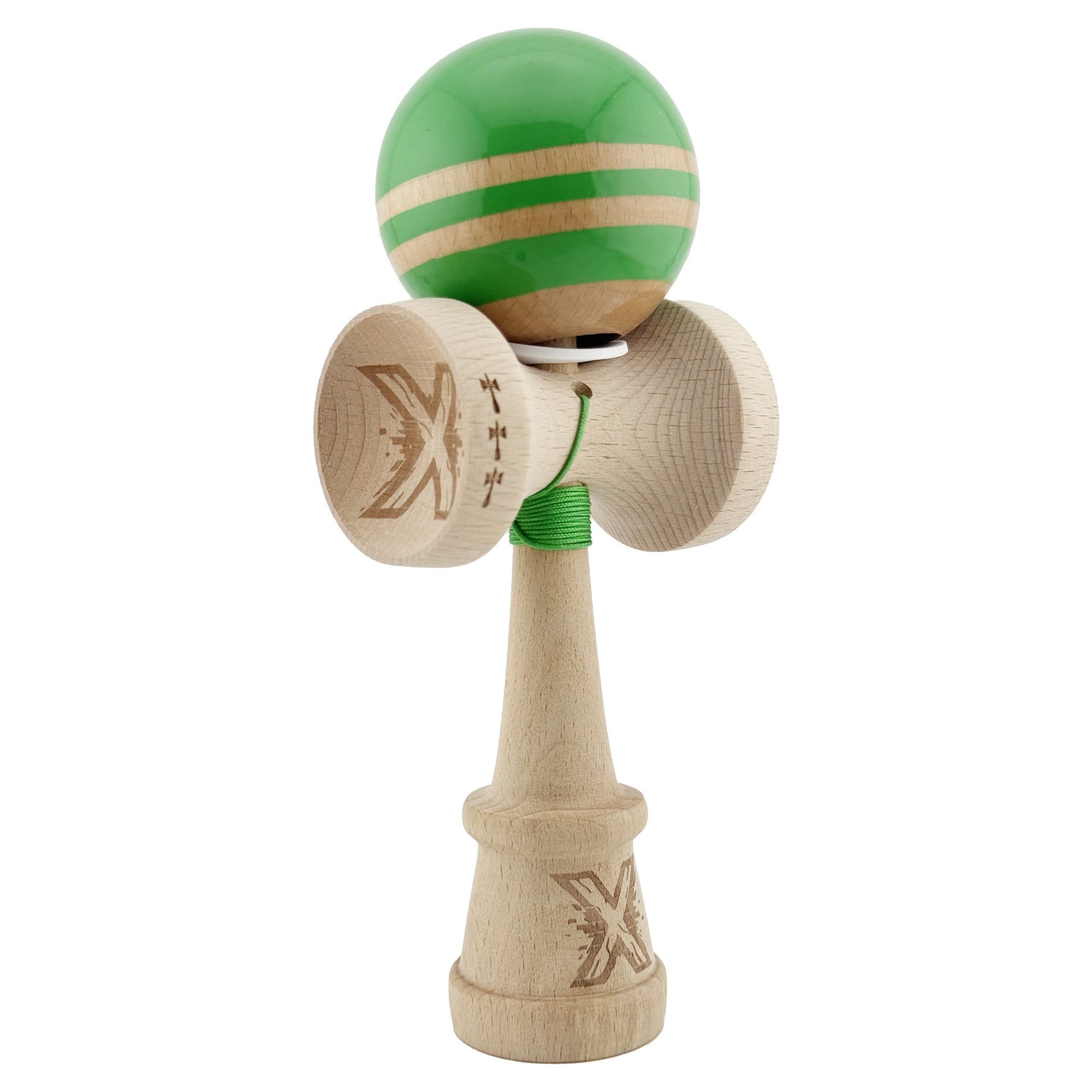 Kendama X Originala RAINBOW, Profesionala, Klevo, Cupe Mari KING SIZE V3, Super Sticky, Gaura in Baza, Rulment Metalic, din lemn 18 cm, Ata 62/65 cm, Verde/Maro