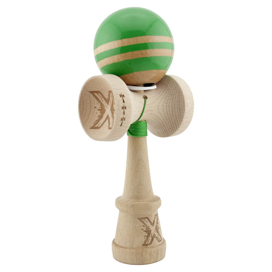Kendama X Originala RAINBOW, Profesionala, Klevo, Cupe Mari KING SIZE V3, Super Sticky, Gaura in Baza, Rulment Metalic, din lemn 18 cm, Ata 62/65 cm, Verde/Maro