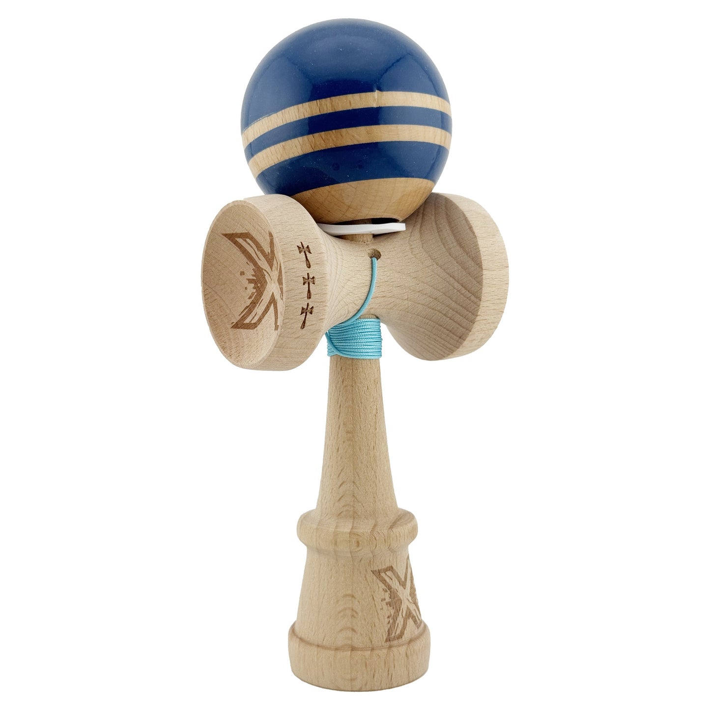 Kendama X Originala RAINBOW, Profesionala, Klevo, Cupe Mari KING SIZE V3, Super Sticky, Gaura in Baza, Rulment Metalic, din lemn 18 cm, Ata 62/65 cm, Albastru/Maro