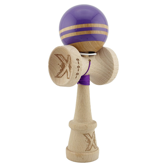 Kendama X Originala RAINBOW, Profesionala, Klevo, Cupe Mari KING SIZE V3, Super Sticky, Gaura in Baza, Rulment Metalic, din lemn 18 cm, Ata 62/65 cm, Indigo/Maro