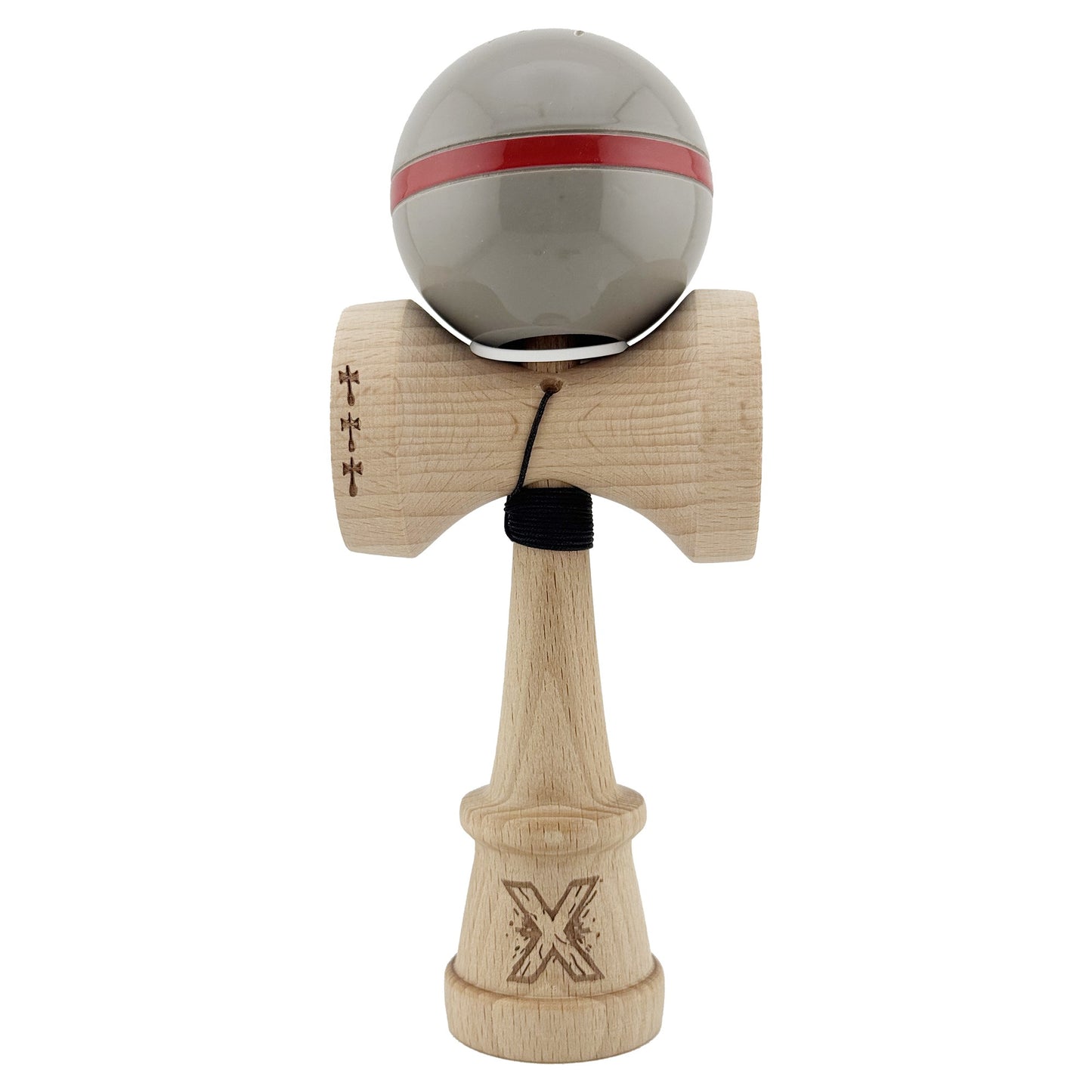 Kendama X Originala Silken, Profesionala, Klevo, Cupe Mari KING SIZE V3, Super Sticky, Gaura in Baza, Rulment Metalic, din lemn 18 cm, Ata 62/65 cm, Ice Gri