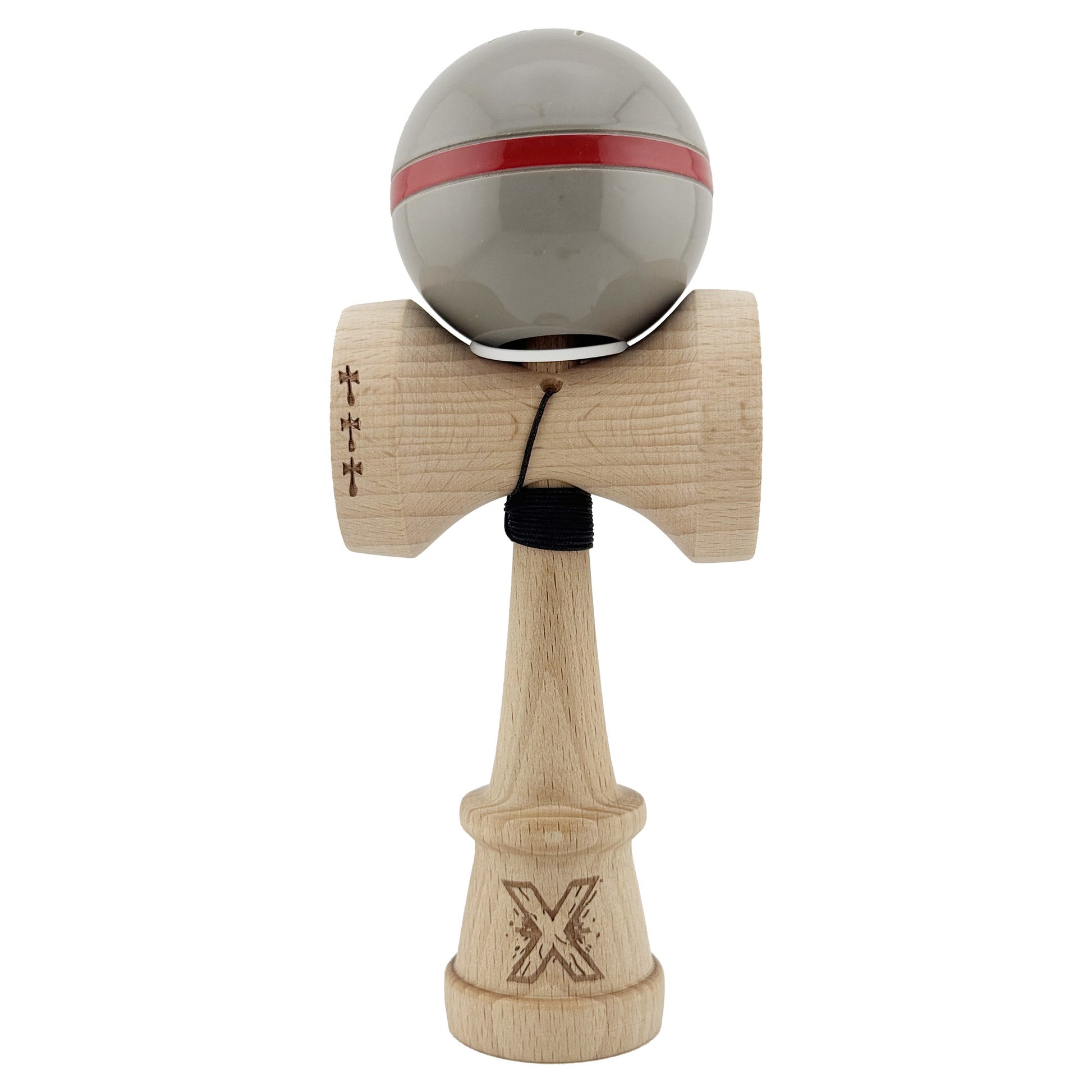 Kendama X Originala Silken, Profesionala, Klevo, Cupe Mari KING SIZE V3, Super Sticky, Gaura in Baza, Rulment Metalic, din lemn 18 cm, Ata 62/65 cm, Ice Gri