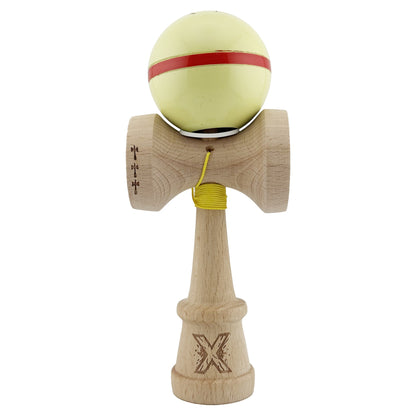 Kendama X Originala Silken, Profesionala, Klevo, Cupe Mari KING SIZE V3, Super Sticky, Gaura in Baza, Rulment Metalic, din lemn 18 cm, Ata 62/65 cm, Cream Galben