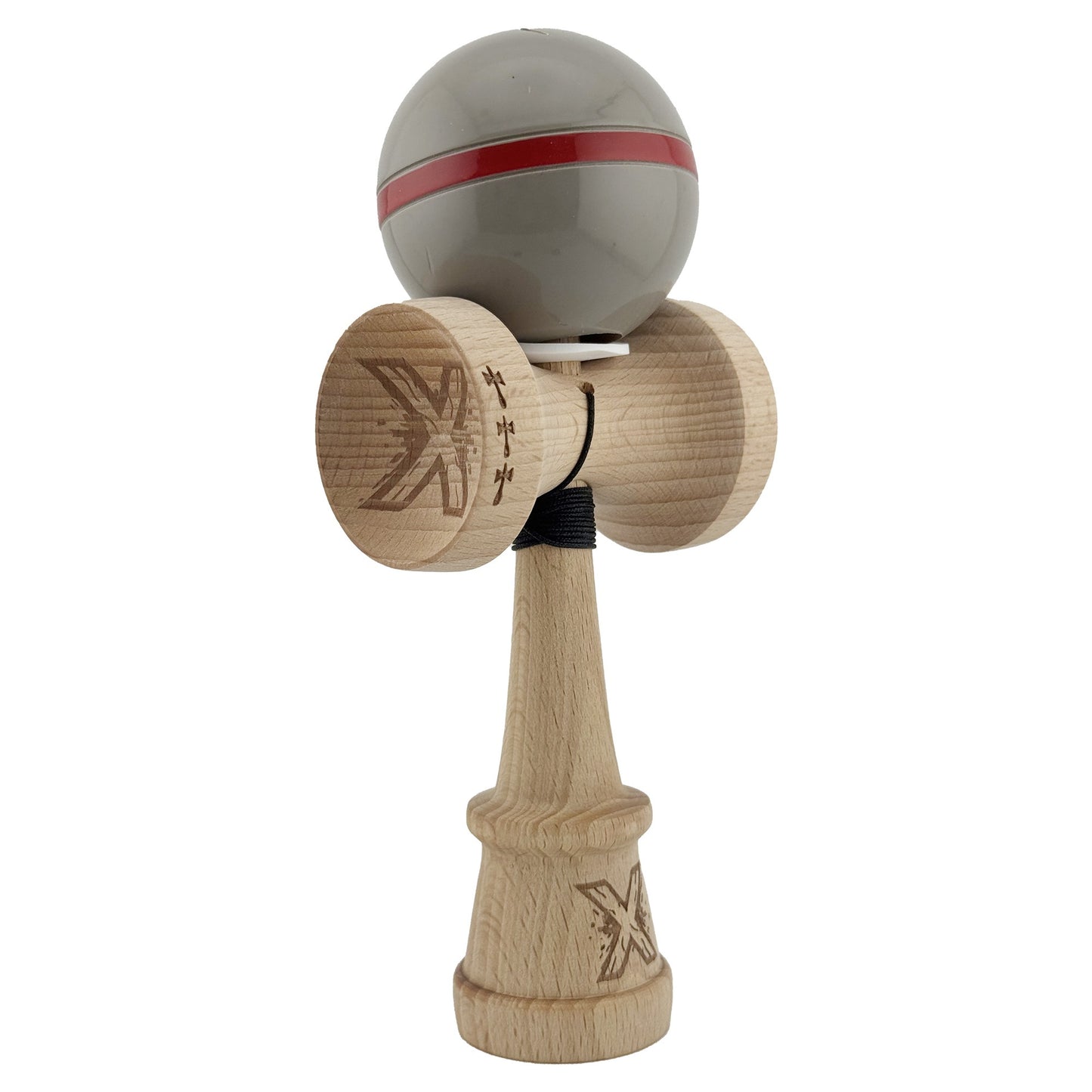 Kendama X Originala Silken, Profesionala, Klevo, Cupe Mari KING SIZE V3, Super Sticky, Gaura in Baza, Rulment Metalic, din lemn 18 cm, Ata 62/65 cm, Ice Gri