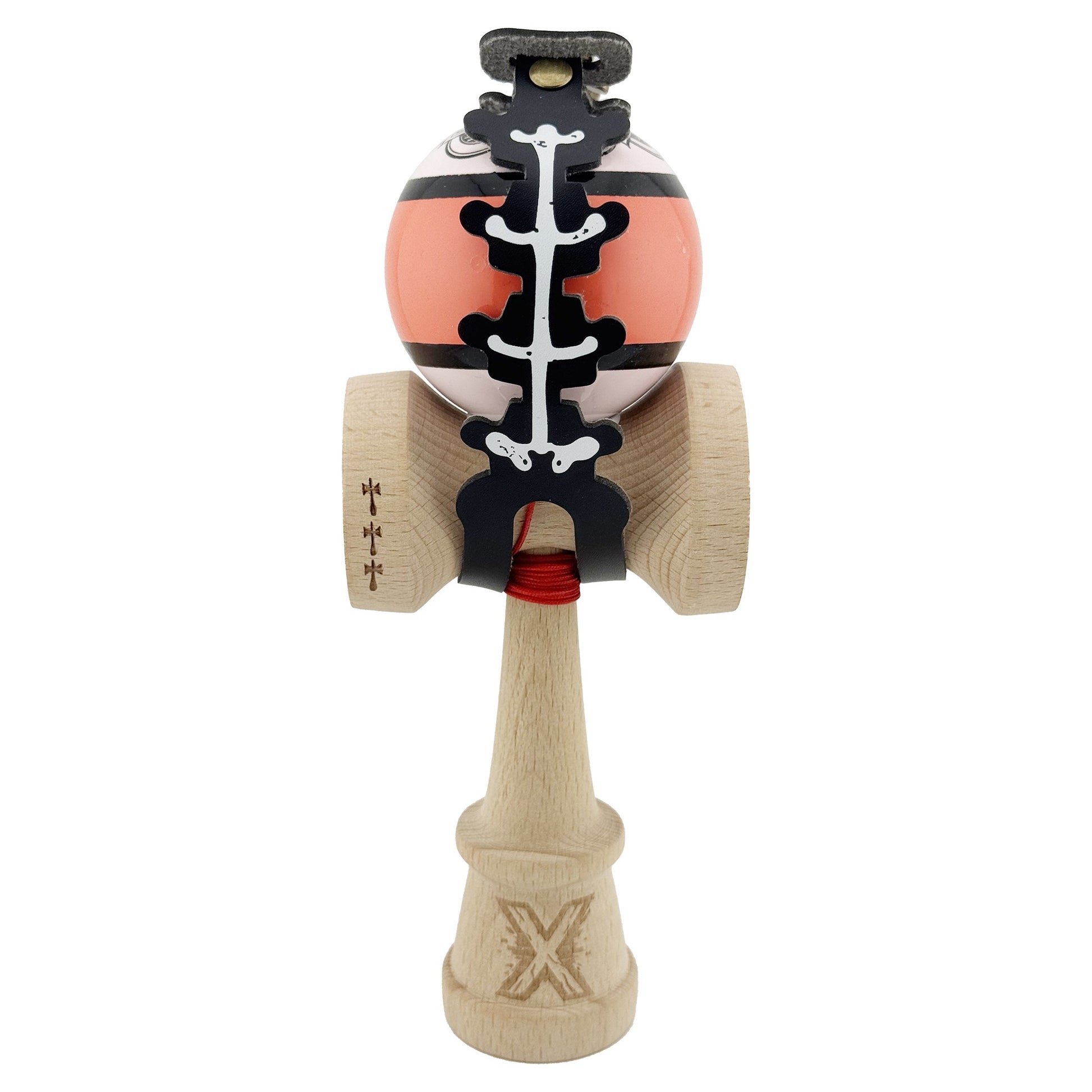 Husa pentru Kendama, Klevo, tip Pandativ/Breloc, Imprimeu Skull, din Piele Ecologica, 26 x 3.2 cm, Negru