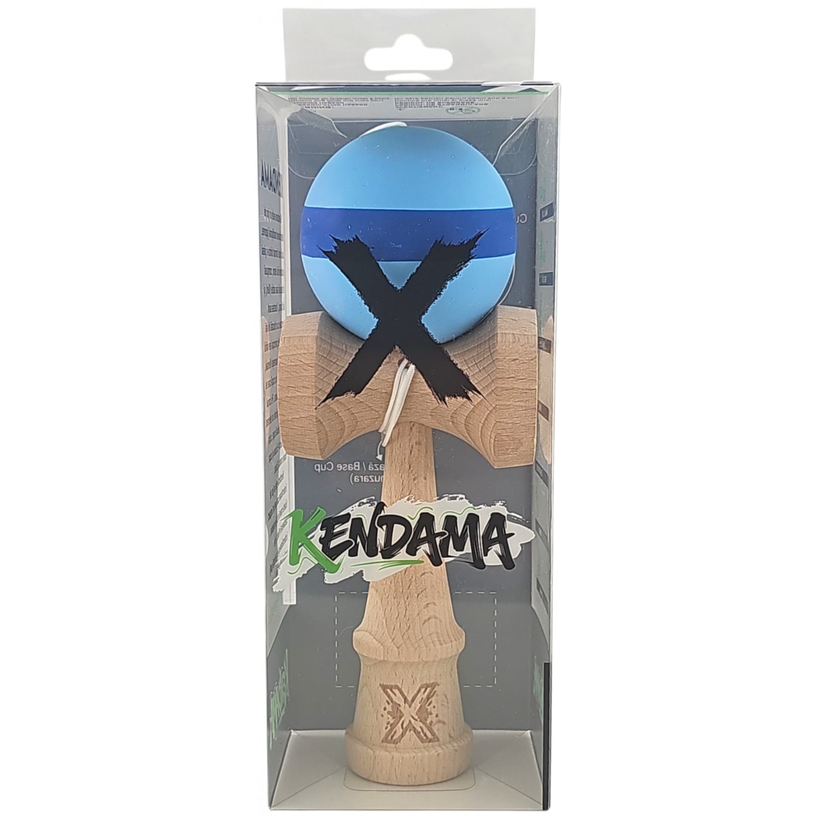 Kendama X Originala, Profesionala, Klevo, 18 cm din Lemn, Model cu Dunga, Bleu/Albastru