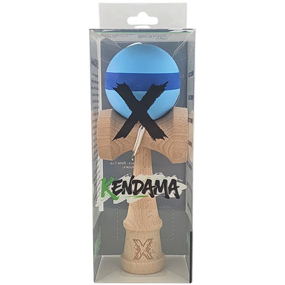 Kendama X Originala, Profesionala, Klevo, 18 cm din Lemn, Model cu Dunga, Bleu/Albastru