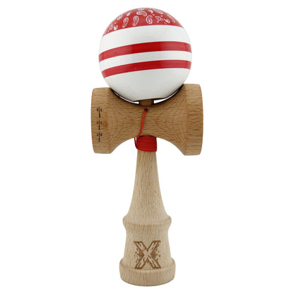 Kendama X CHICANOS Originala, Profesionala, Klevo, Big Cups V2, Super Sticky cu Cupe Mari, Rulment Metalic, din lemn 18 cm, Ata 55 cm, Rosu/Alb